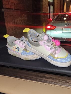 Girls' Floral Accent Sneakers with Glitter Collar — Pink, Blue & Yellow